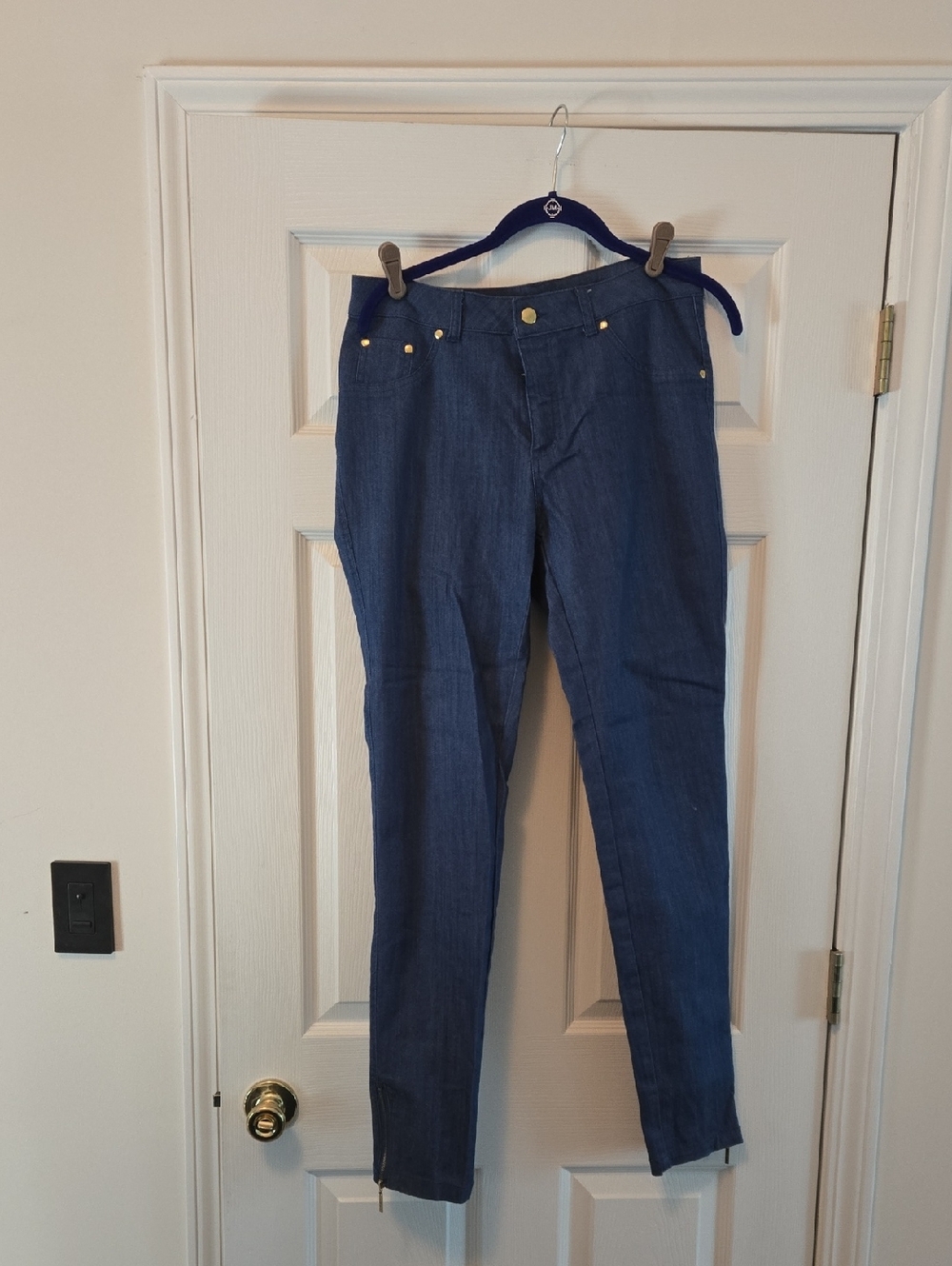IMAN Dark Blue Denim Pants with Gold Plaque